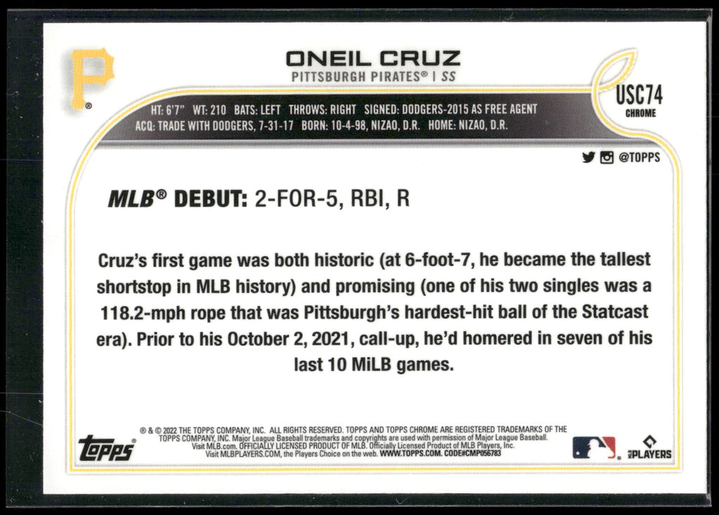 2022 Topps Chrome Update #USC74 Oneil Cruz