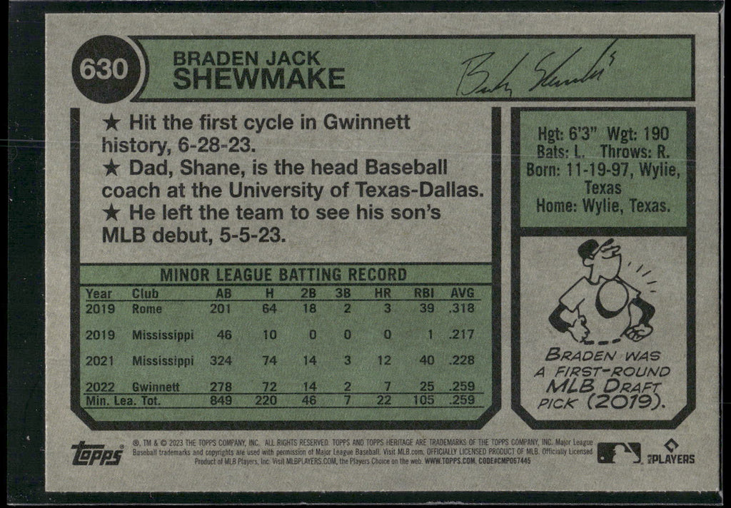 2023 Topps Heritage #630 Braden Shewmake
