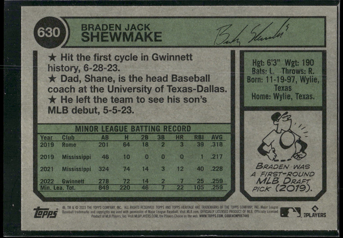 2023 Topps Heritage #630 Braden Shewmake