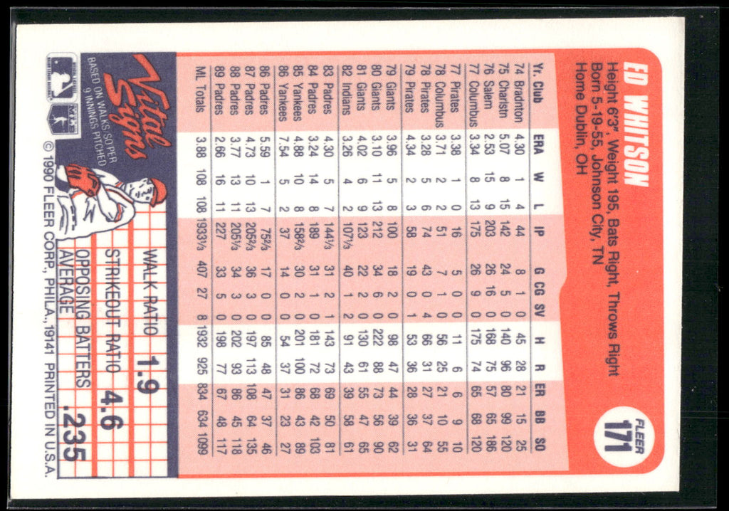 1990 Fleer #171 Ed Whitson