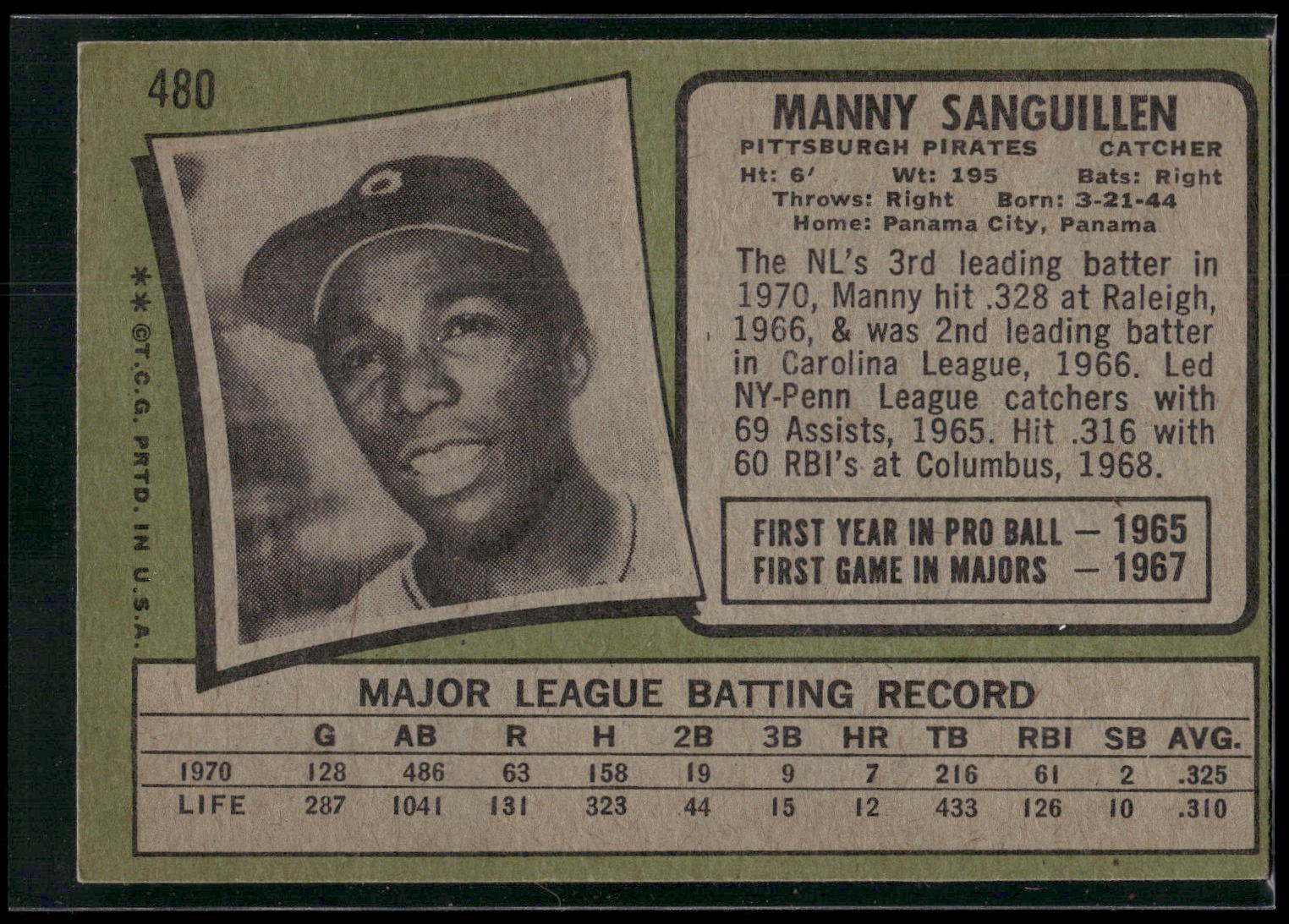 1971 Topps #480 Manny Sanguillen
