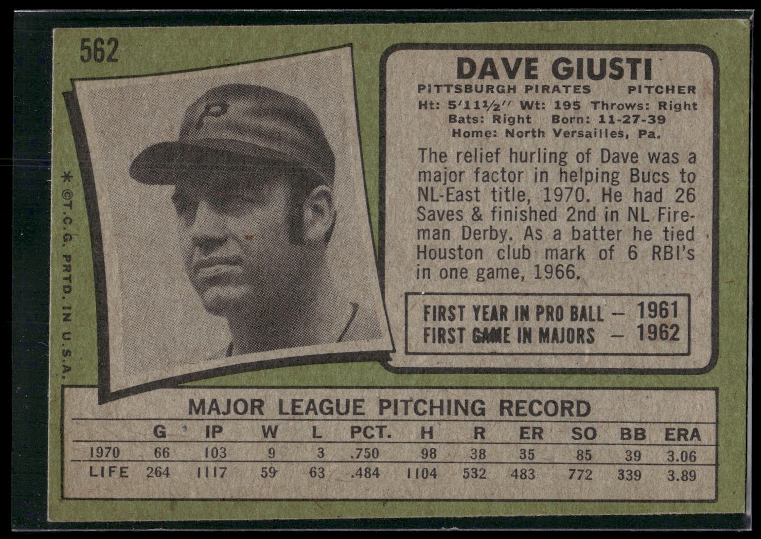 1971 Topps #562 Dave Giusti