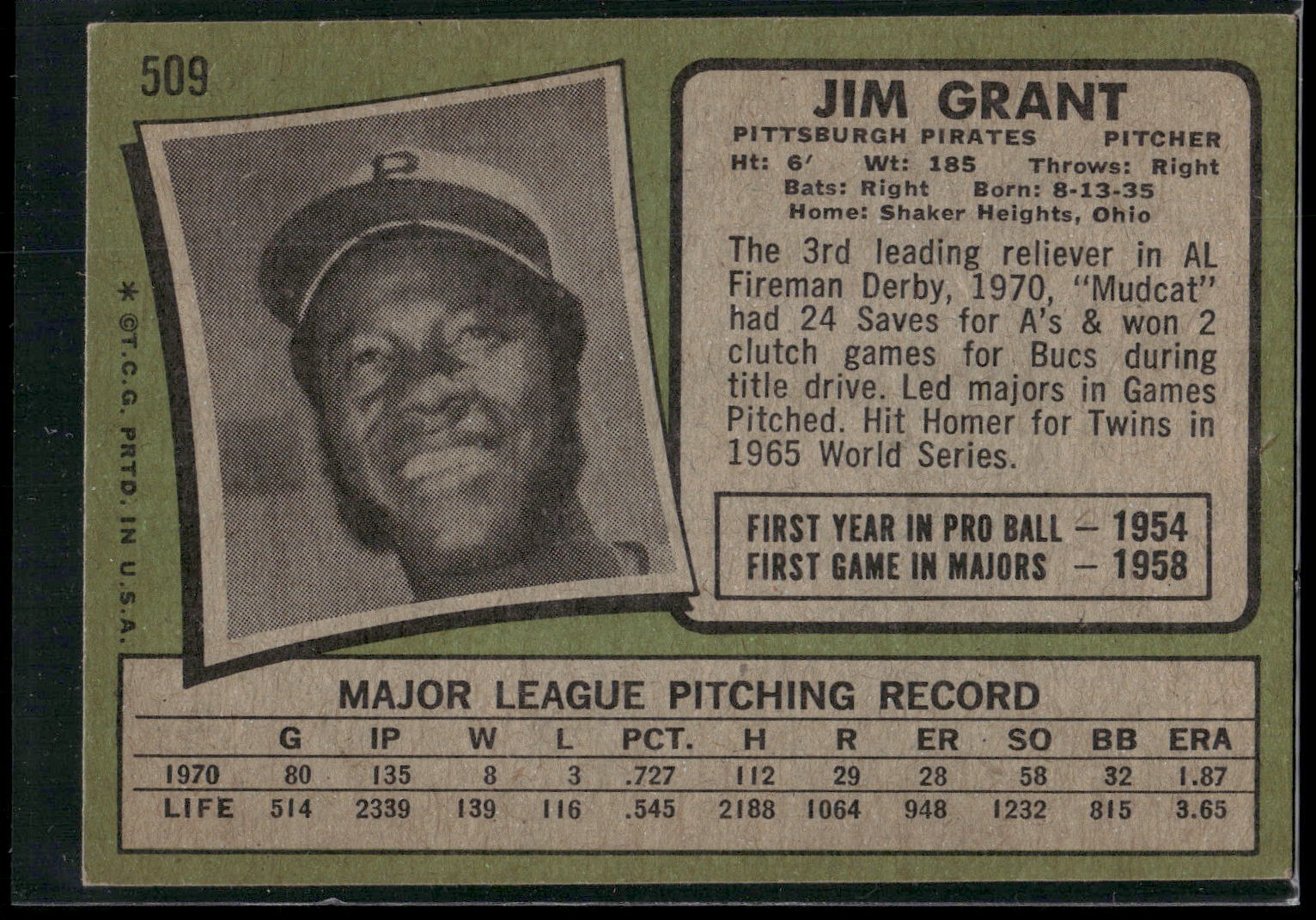 1971 Topps #509 Jim Grant