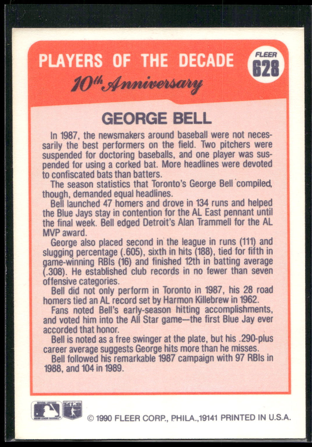 1990 Fleer #628 George Bell