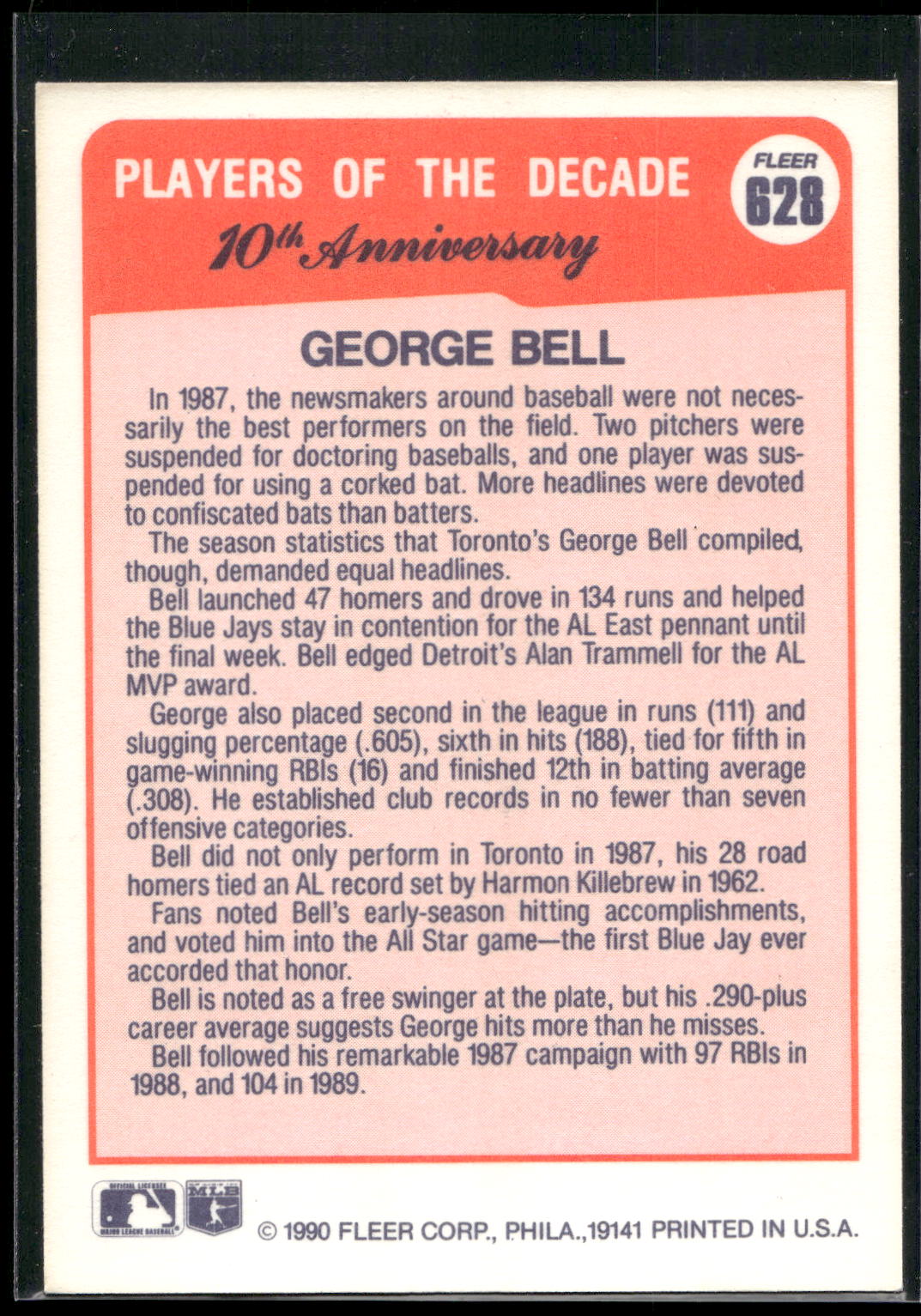 1990 Fleer #628 George Bell