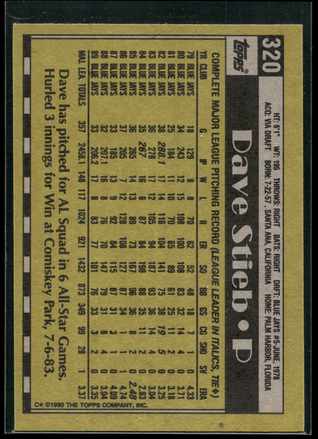 1990 Topps #320 Dave Stieb