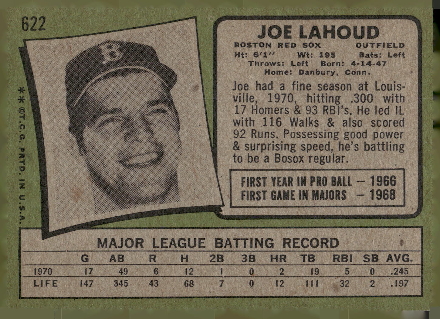 1971 Topps #622 Joe Lahoud