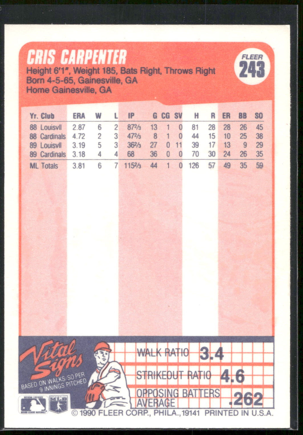 1990 Fleer #243 Cris Carpenter