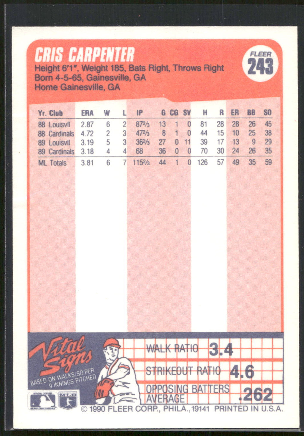 1990 Fleer #243 Cris Carpenter