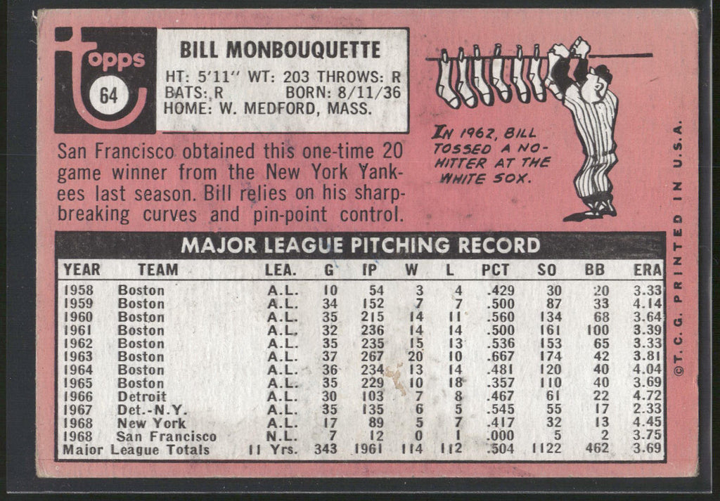 1969 Topps #64 Bill Monbouquette