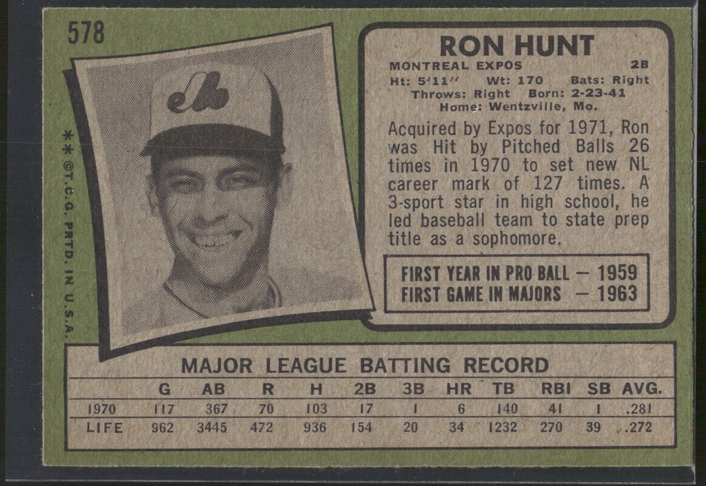1971 Topps #578 Ron Hunt