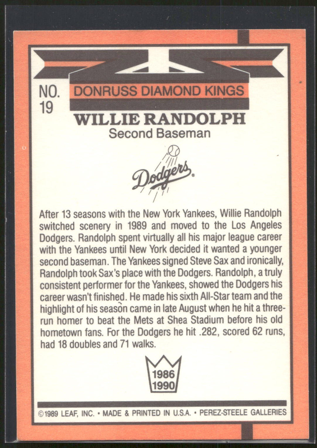 1990 Donruss #19 Willie Randolph