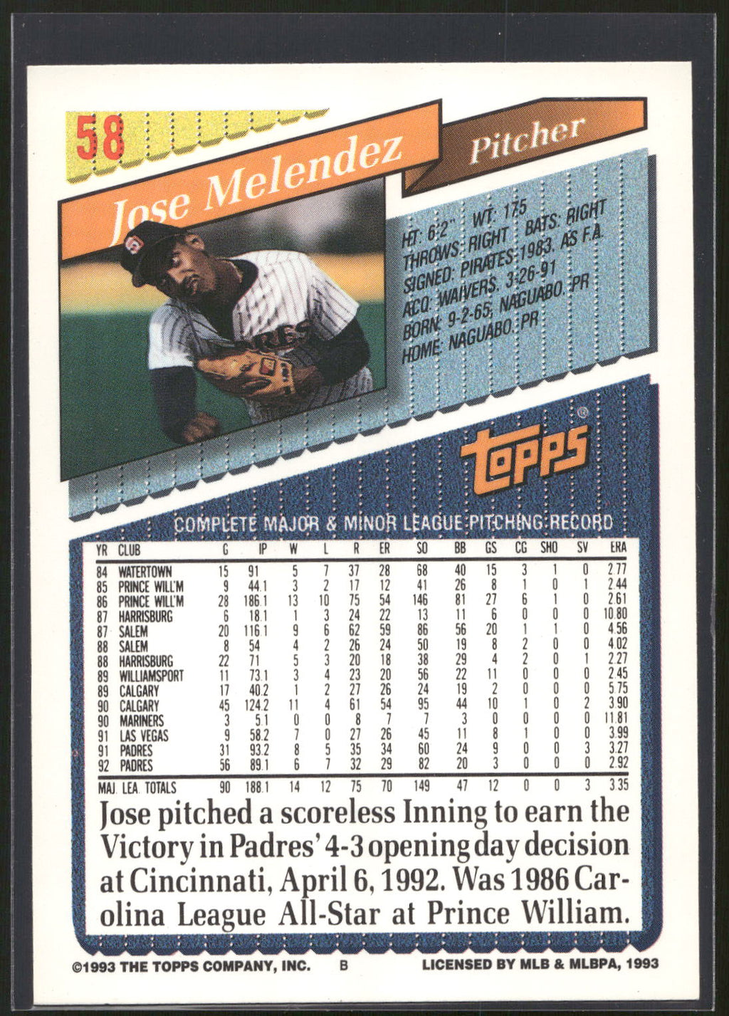 1993 Topps #58 Jose Melendez