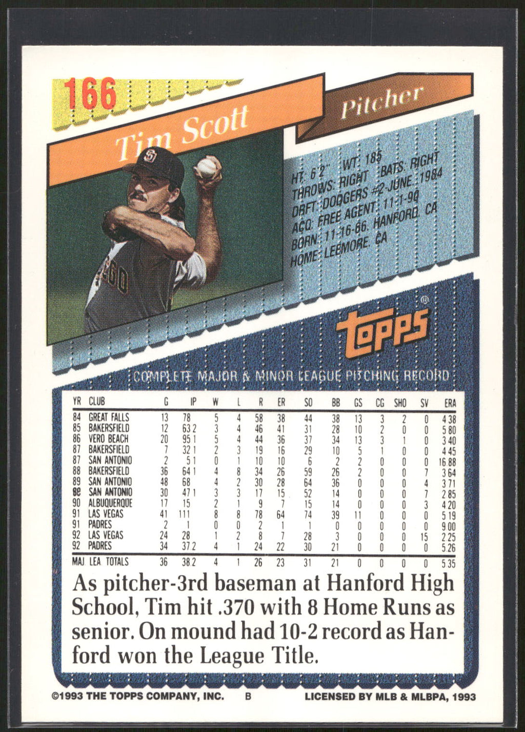 1993 Topps #166 Tim Scott