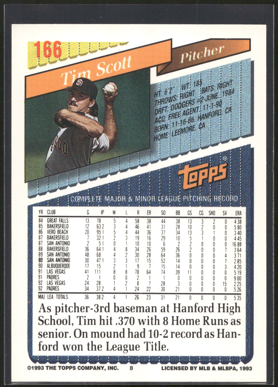 1993 Topps #166 Tim Scott