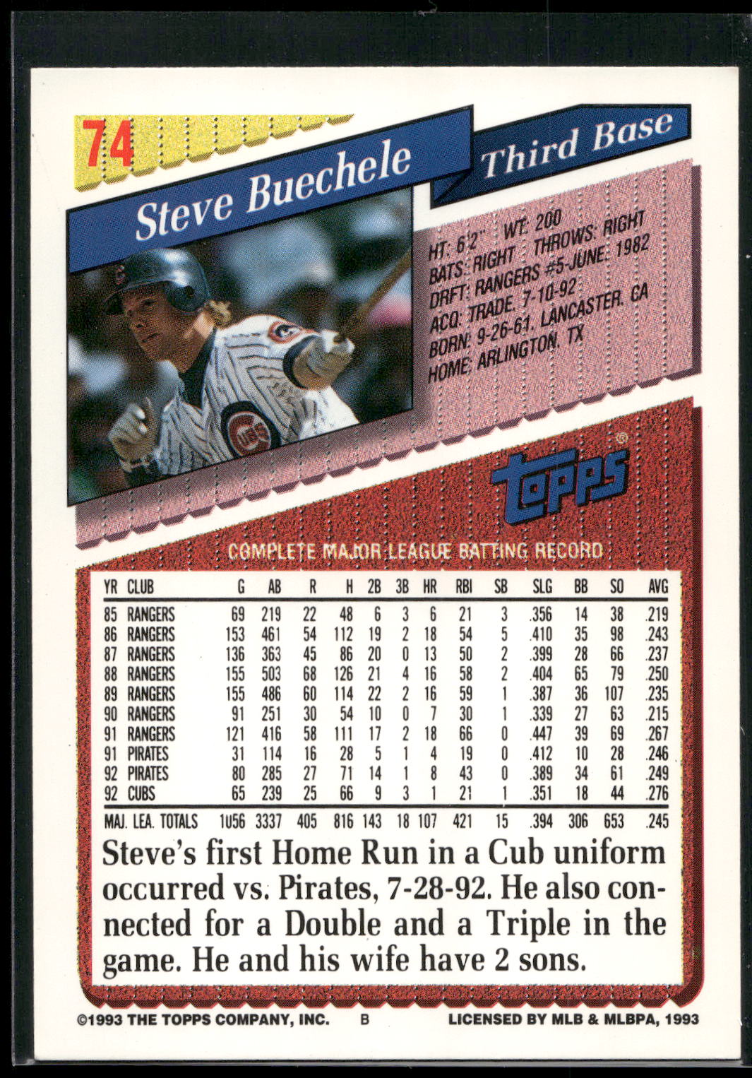 1993 Topps #74 Steve Buechele