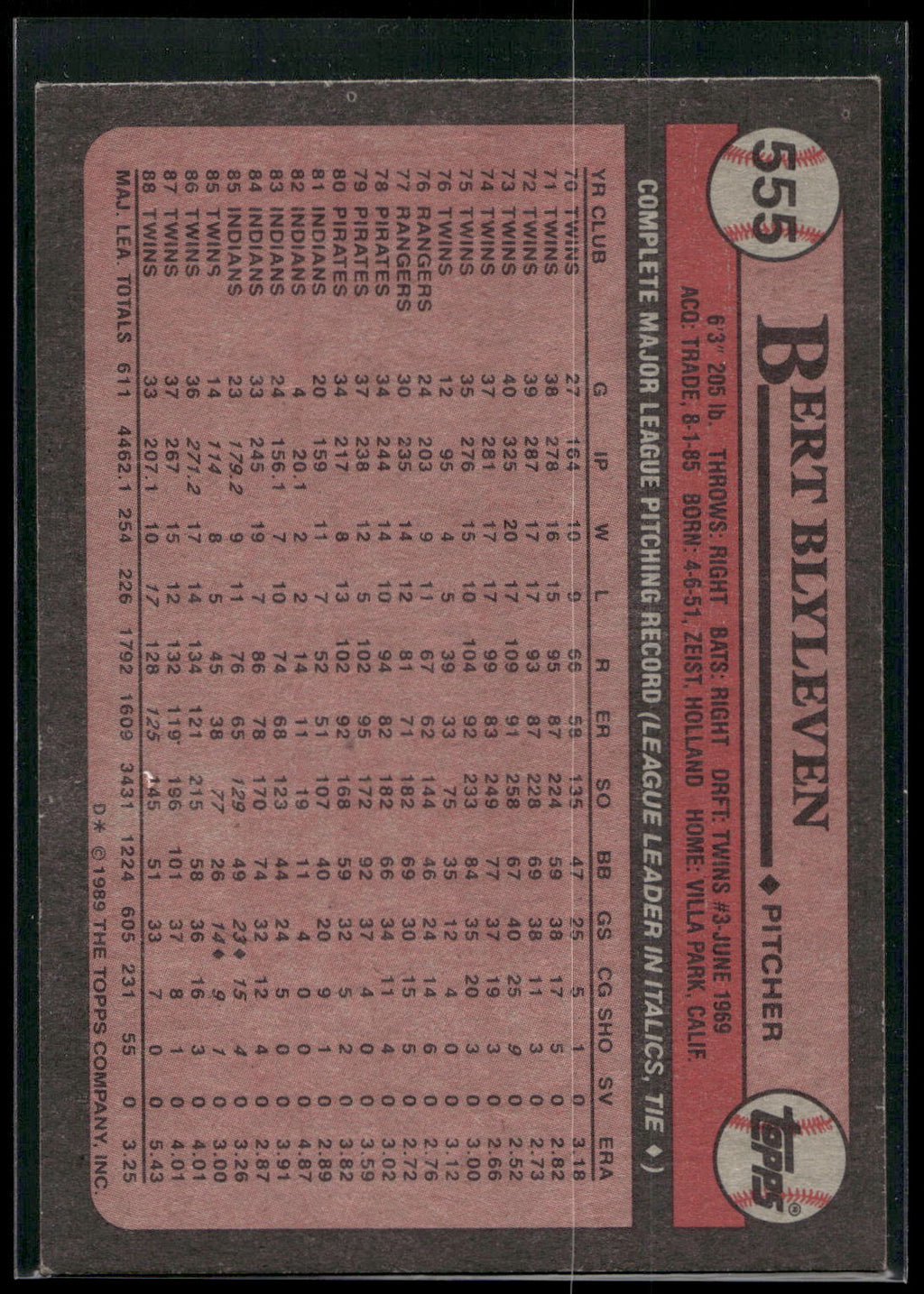 1989 Topps #555 Bert Blyleven