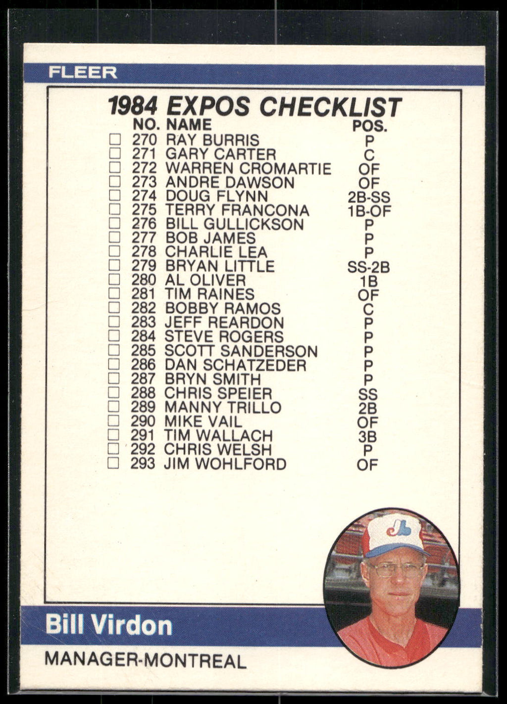 1984 Fleer #658 Checklist: Expos / Mariners