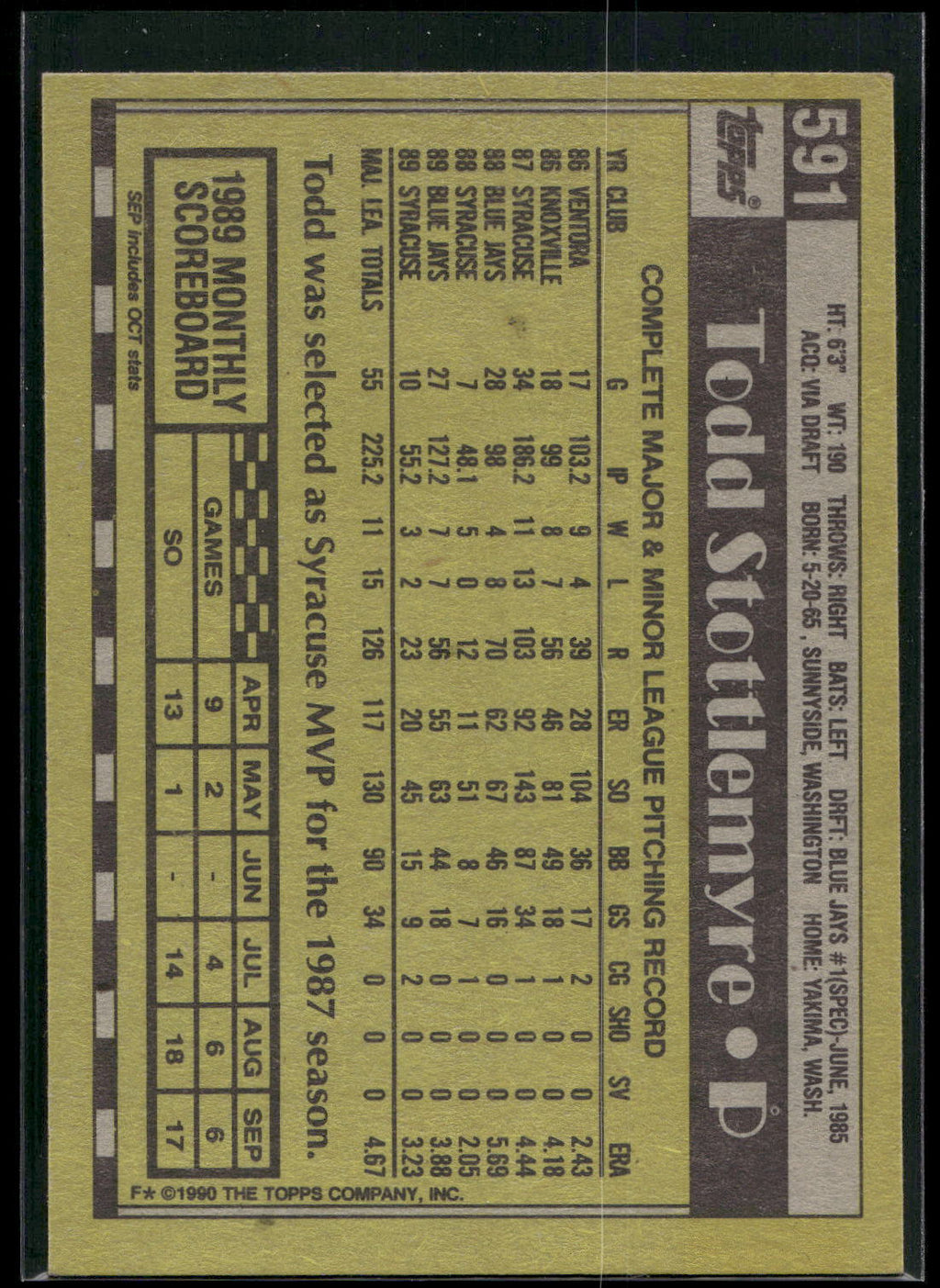 1990 Topps #591 Todd Stottlemyre