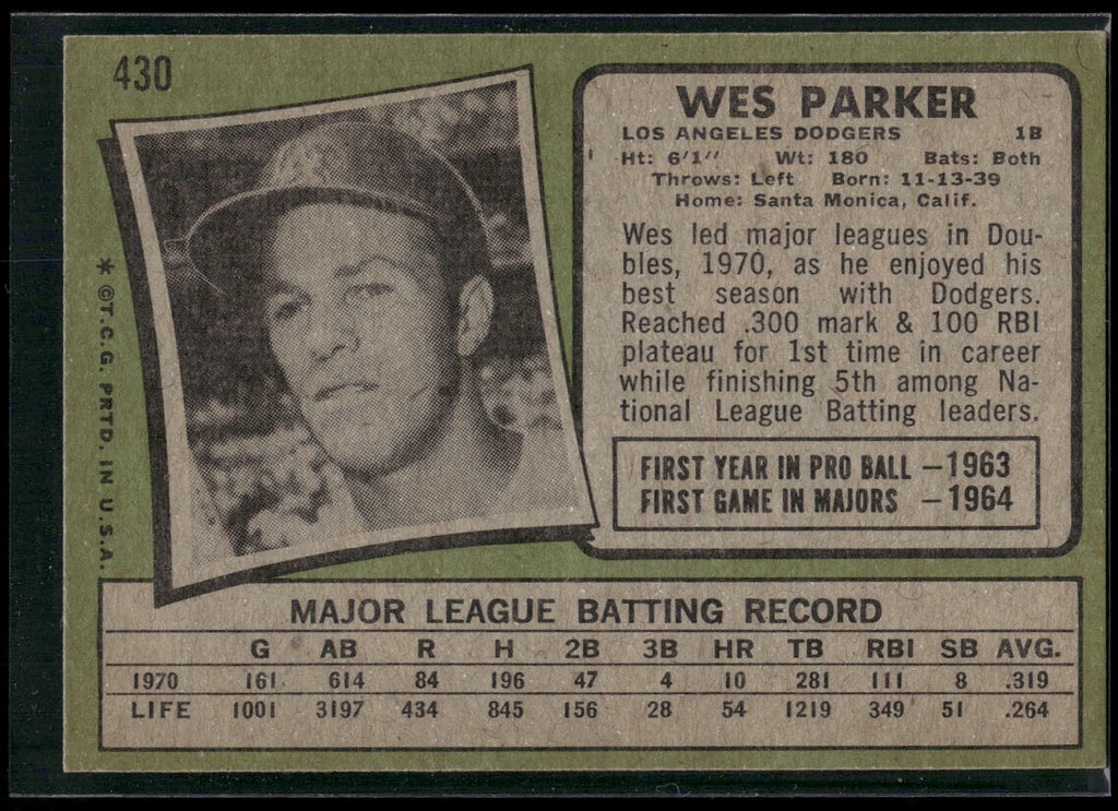 1971 Topps #430 Wes Parker