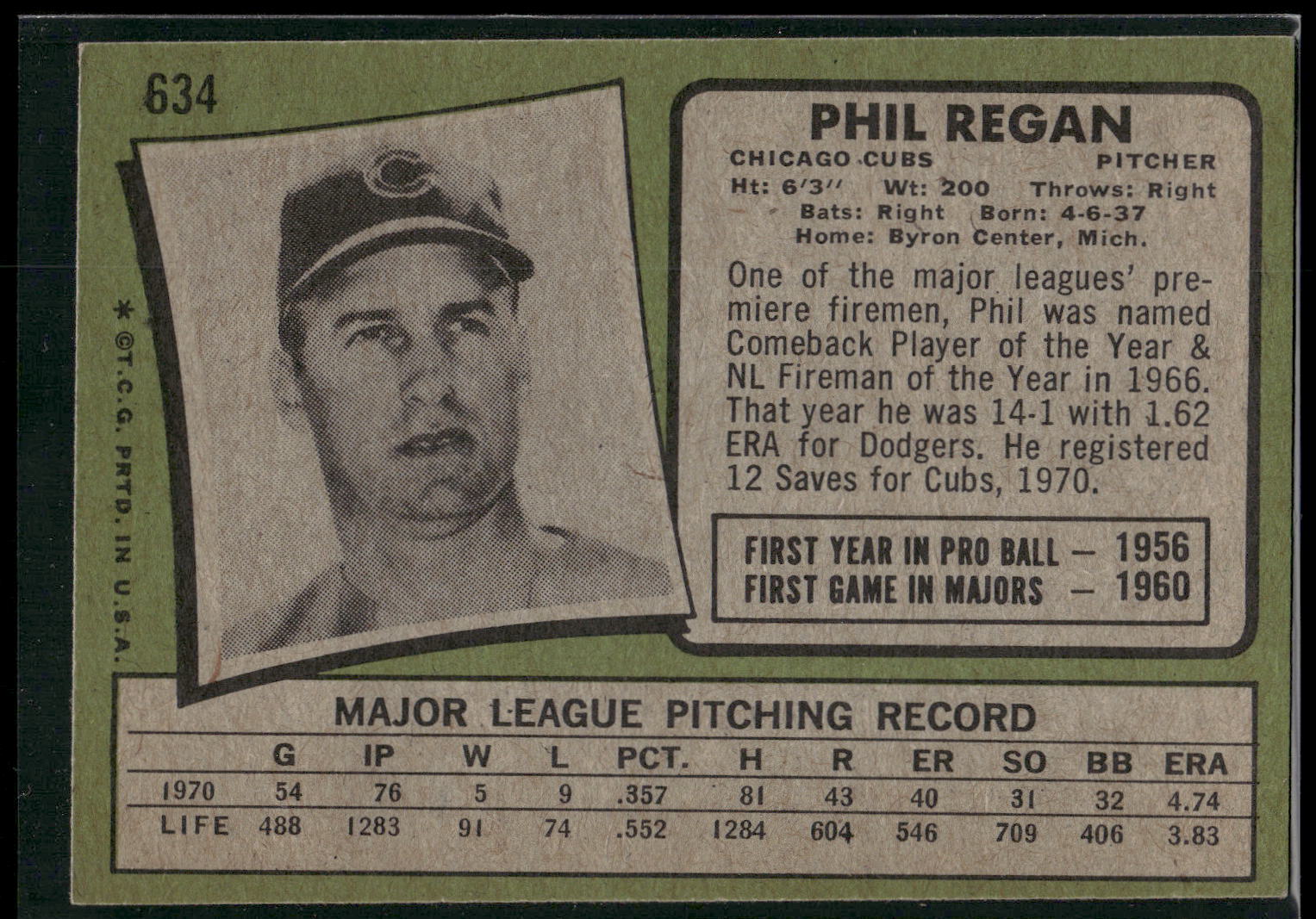 1971 Topps #634 Phil Regan