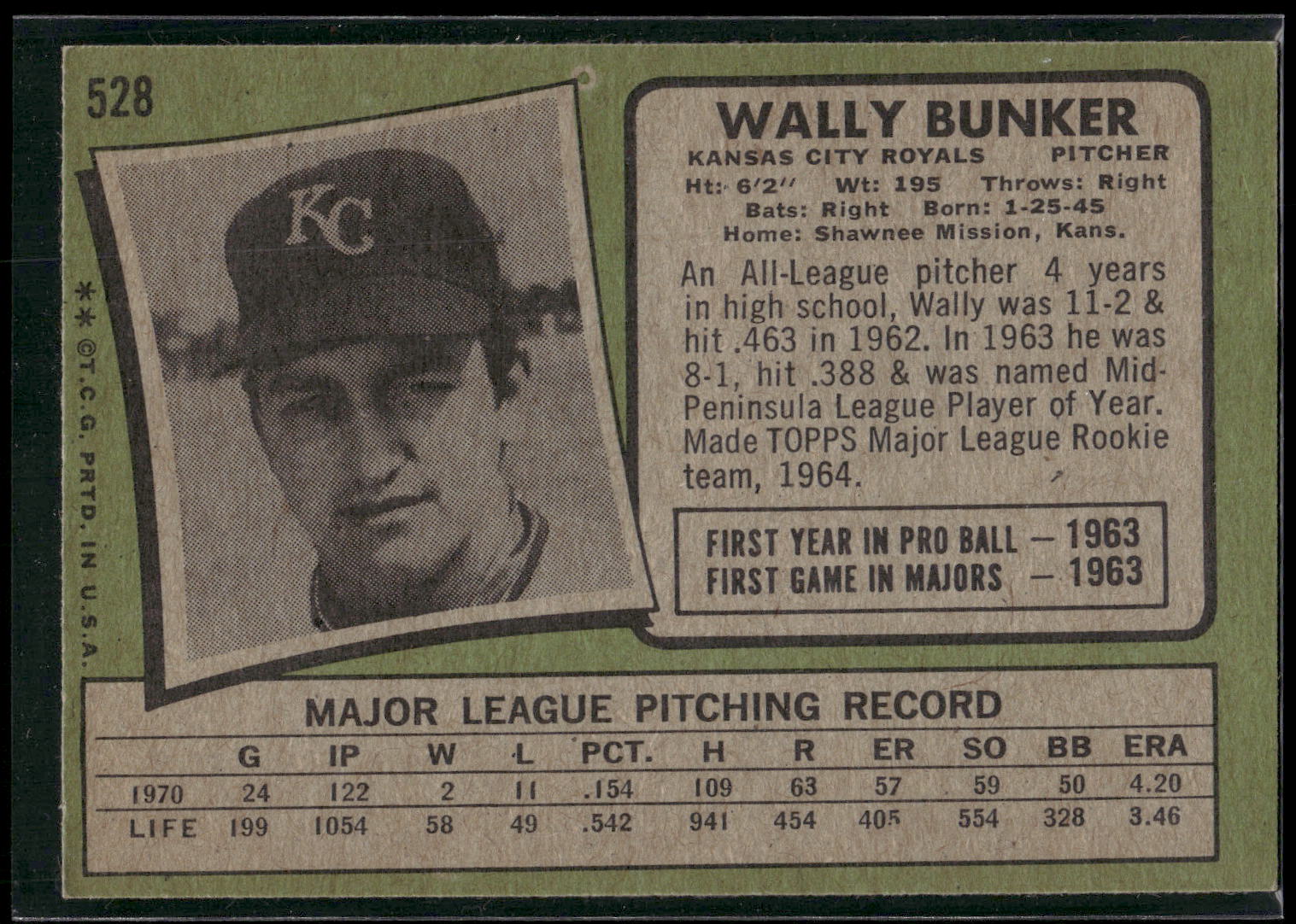 1971 Topps #528 Wally Bunker