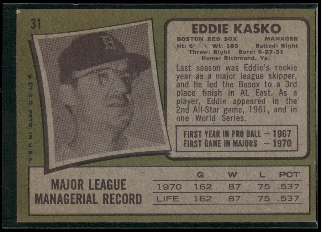 1971 Topps #31 Eddie Kasko