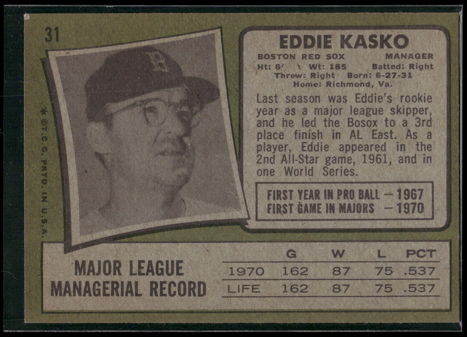 1971 Topps #31 Eddie Kasko