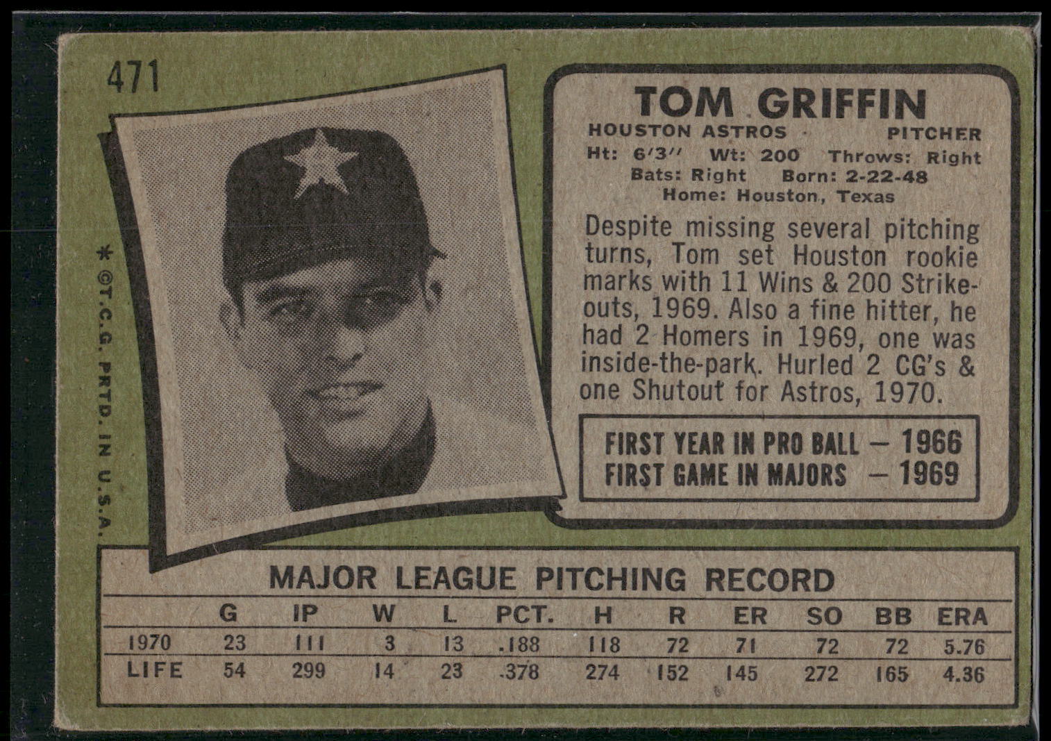 1971 Topps #471 Tom Griffin