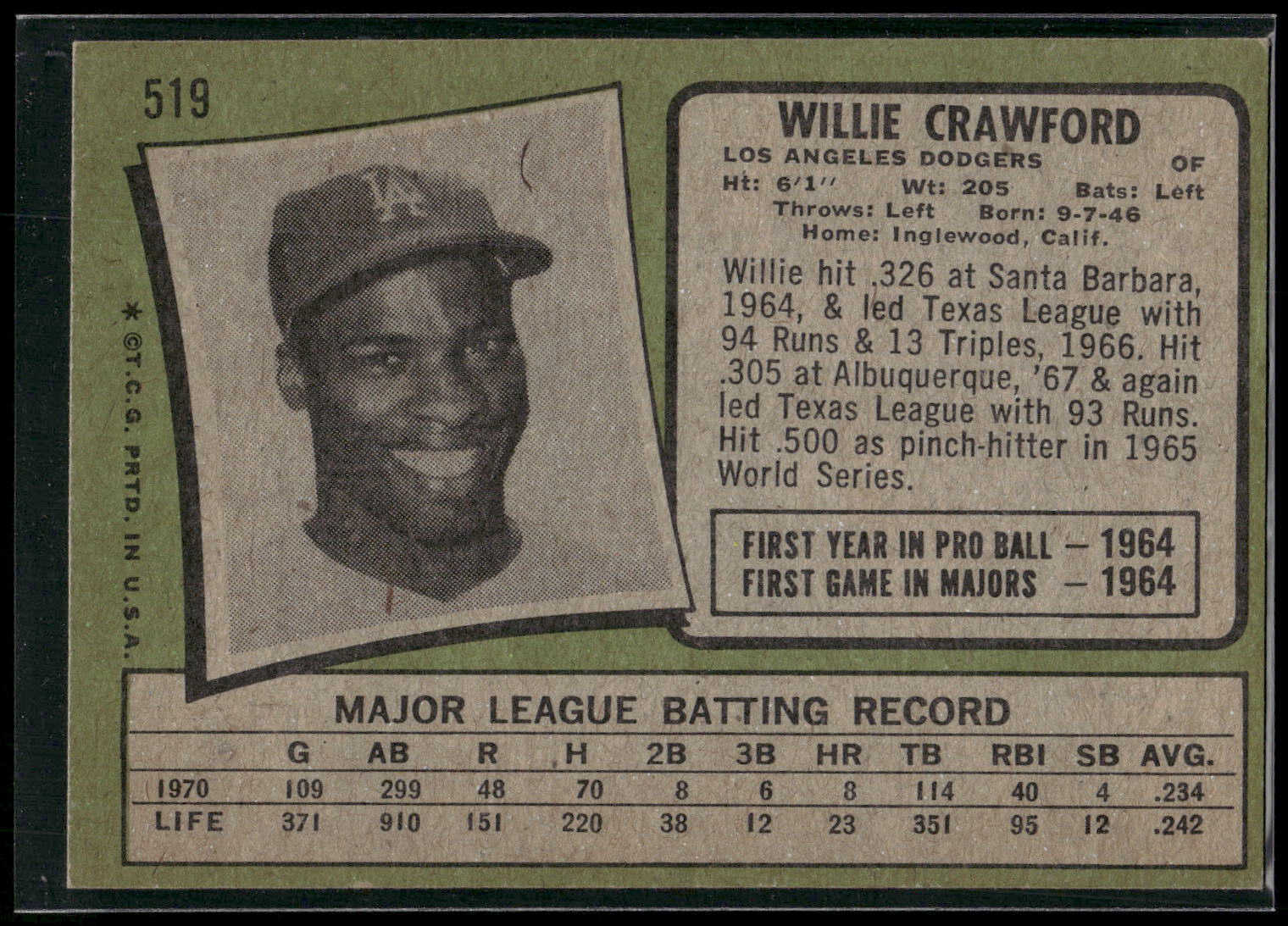 1971 Topps #519 Willie Crawford