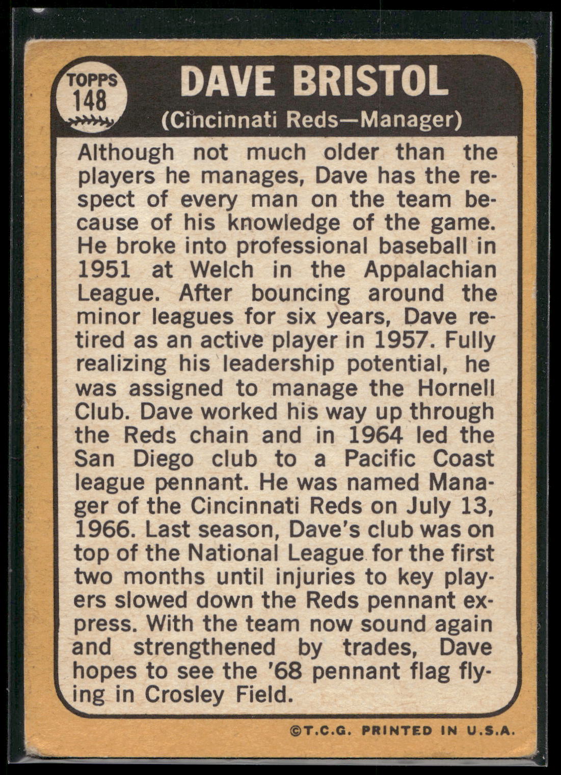 1968 Topps #148 Dave Bristol