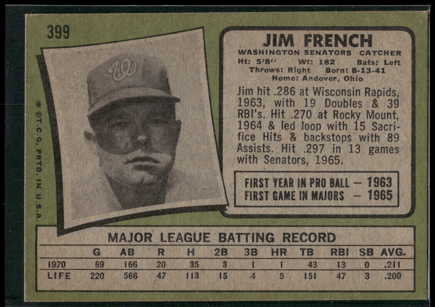 1971 Topps #399 Jim French