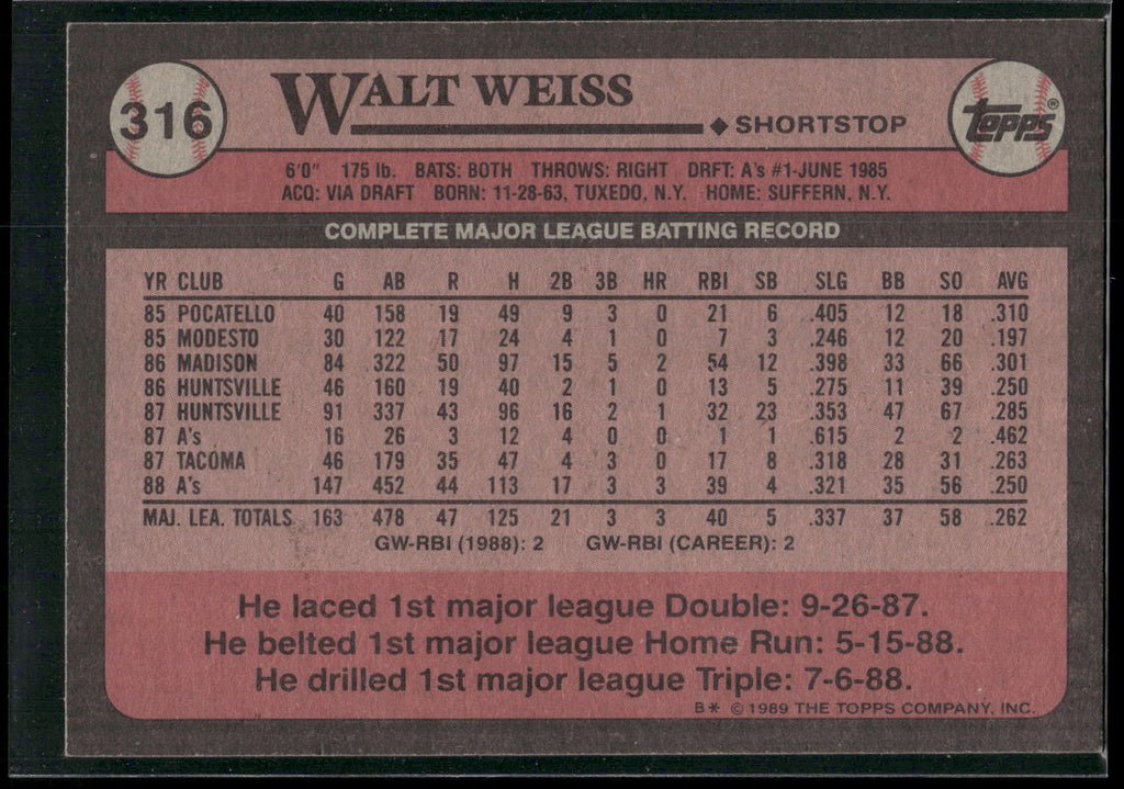 1989 Topps #316 Walt Weiss