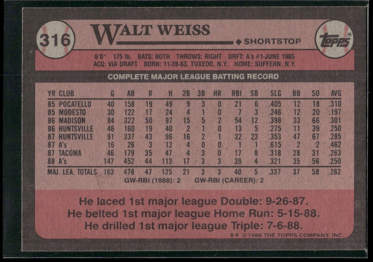 1989 Topps #316 Walt Weiss