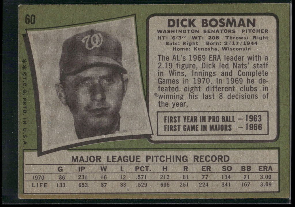 1971 Topps #60 Dick Bosman