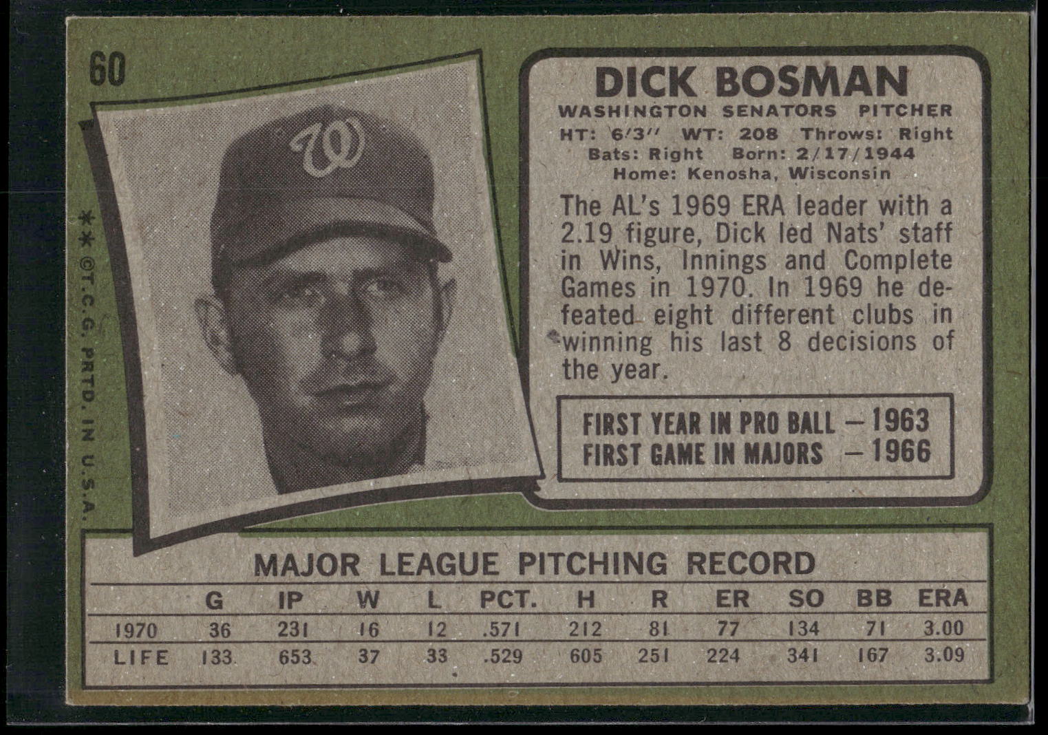 1971 Topps #60 Dick Bosman