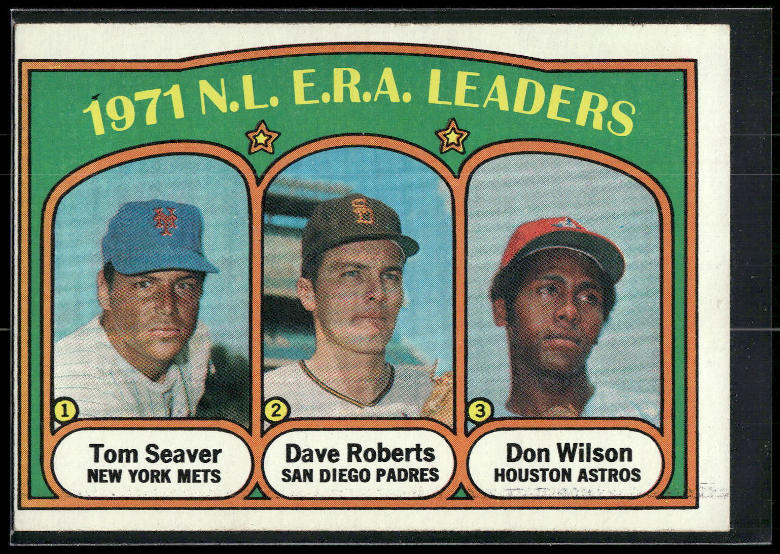 1972 Topps #91 1971 N.L. E.R.A. Leaders (Tom Seaver / Dave Roberts / Don Wilson)