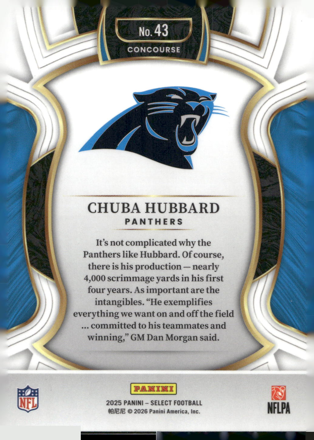 2025 Panini Select #43 Chuba Hubbard