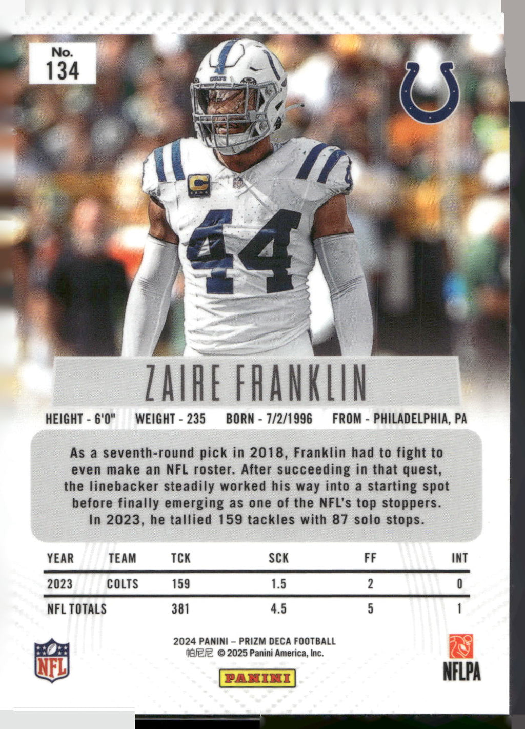 2024 Panini Prizm Deca #134 Zaire Franklin