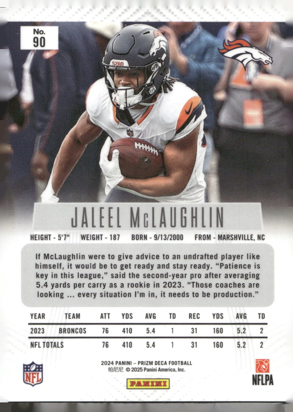 2024 Panini Prizm Deca #90 Jaleel McLaughlin