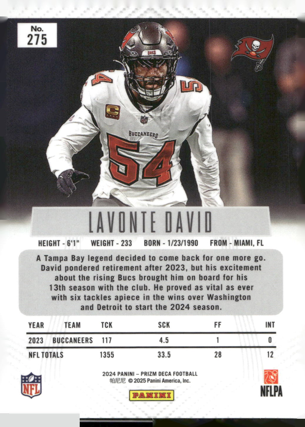 2024 Panini Prizm Deca #275 Lavonte David