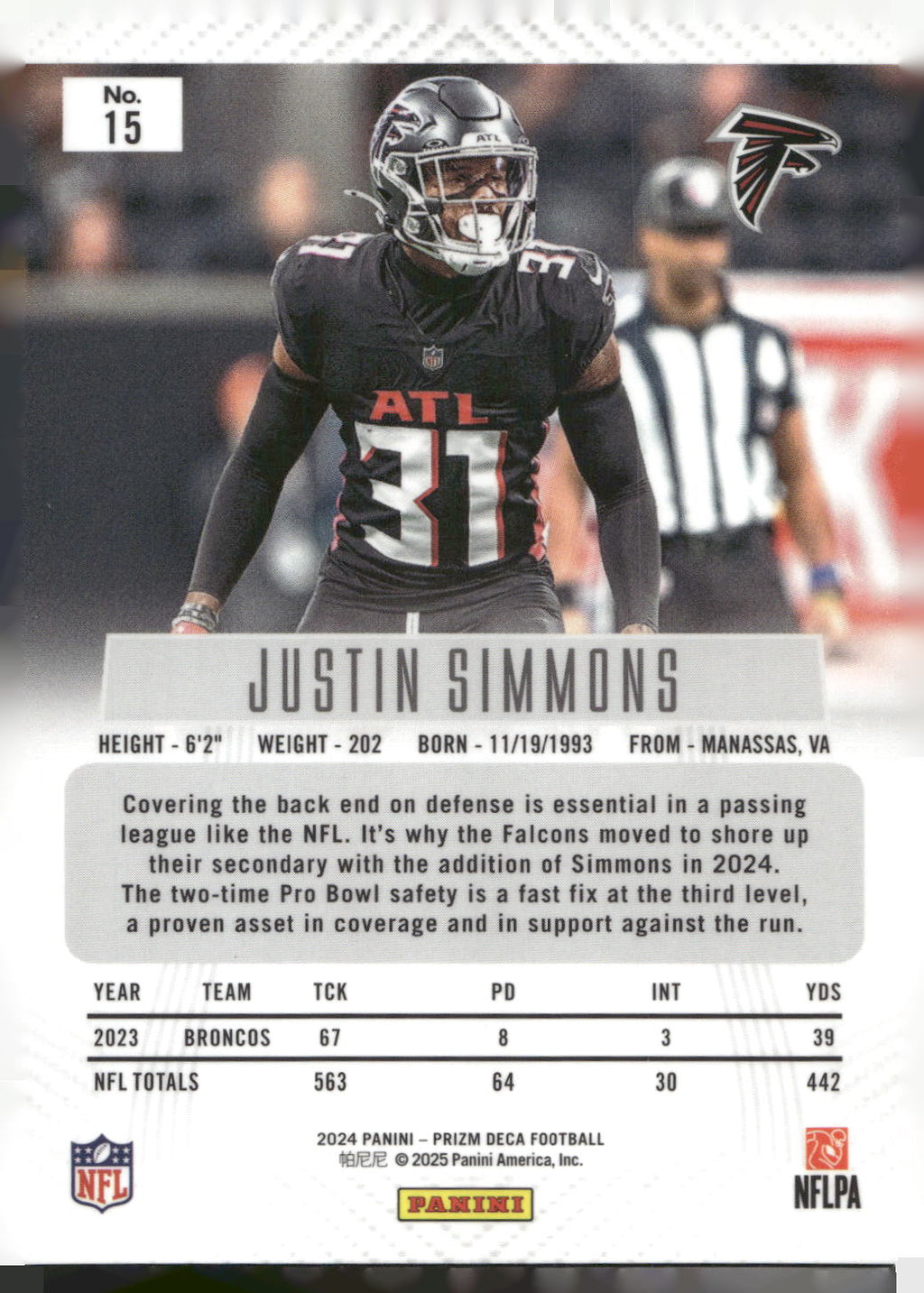 2024 Panini Prizm Deca #15 Justin Simmons