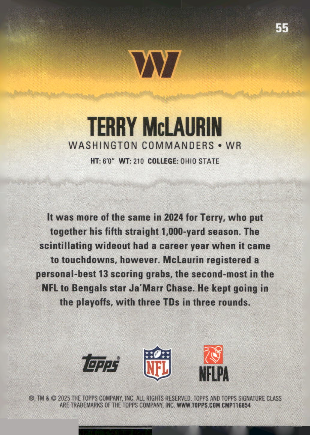 2025 Topps Signature Class #55 Terry McLaurin Blue & Yellow