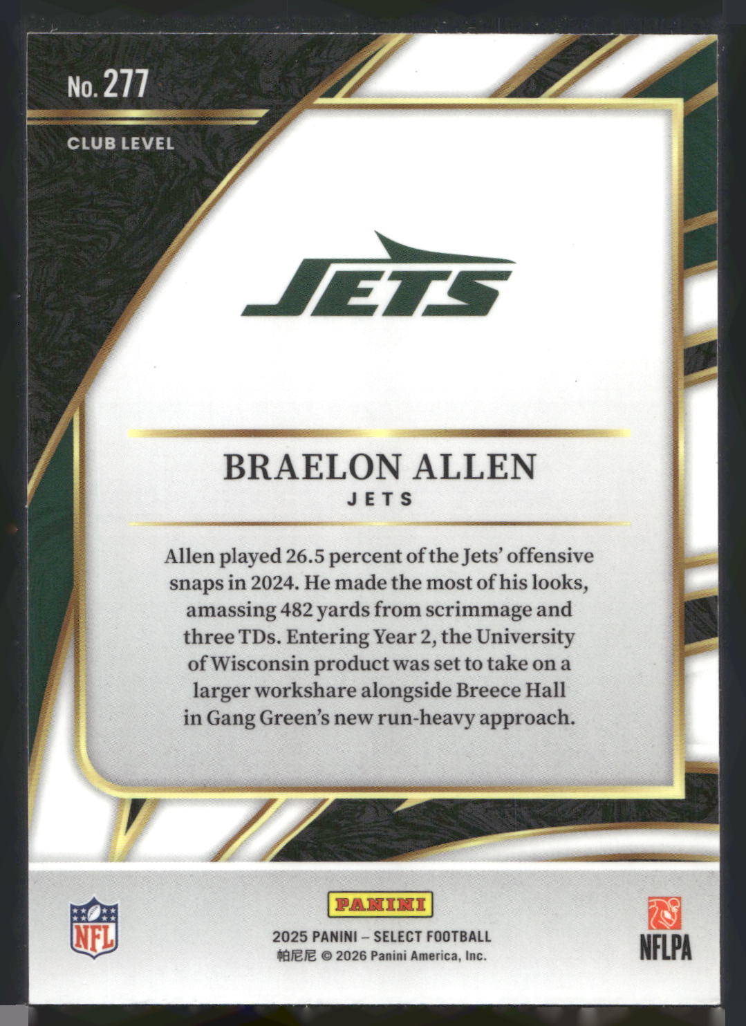 2025 Panini Select #277 Braelon Allen