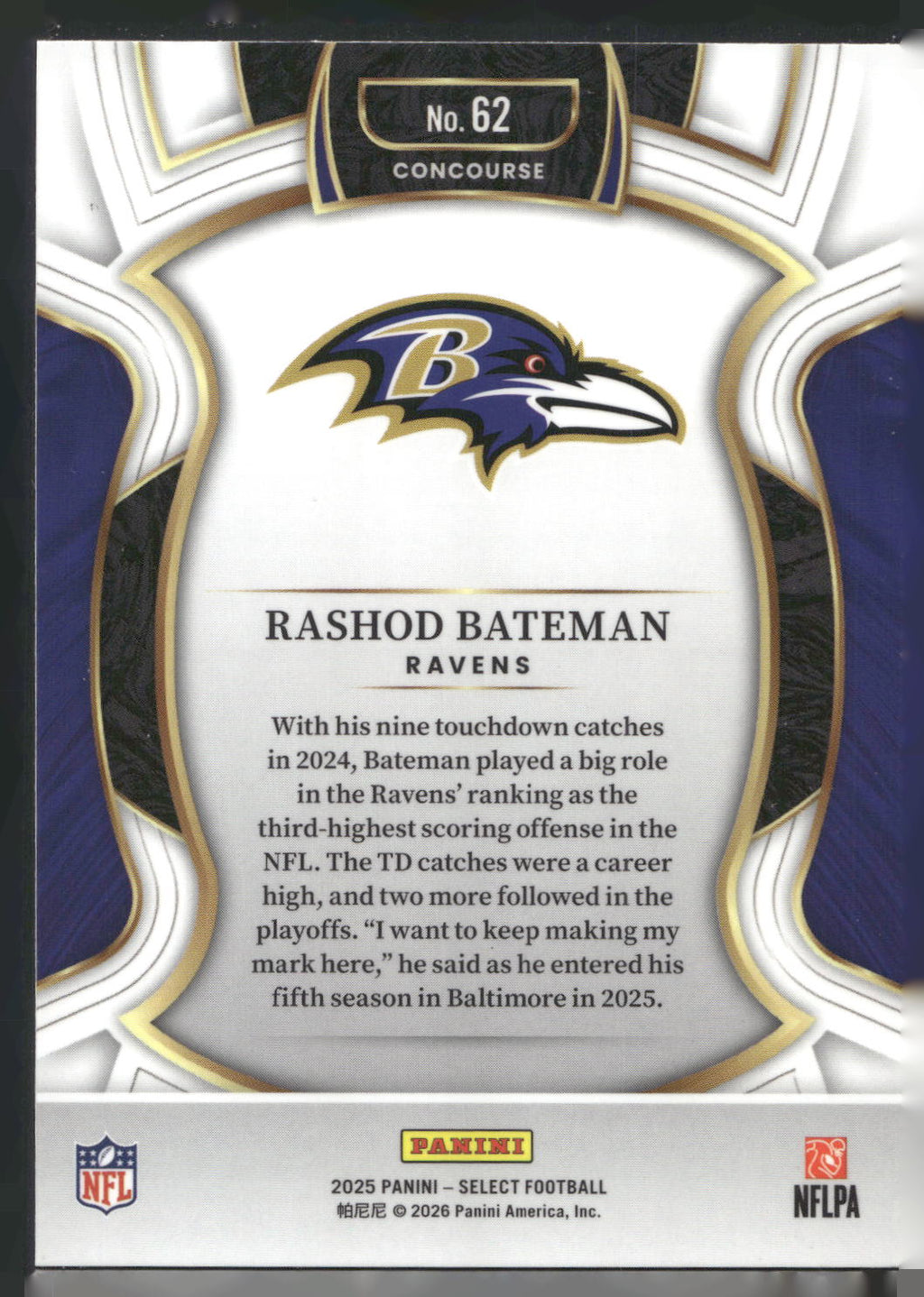 2025 Panini Select #62 Rashod Bateman