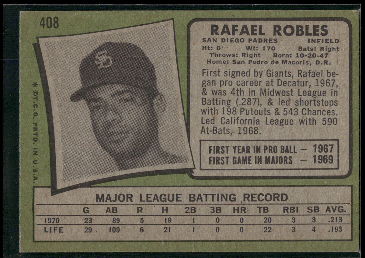 1971 Topps #408 Rafael Robles