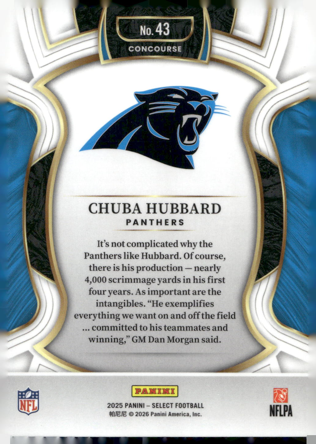 2025 Panini Select #43 Chuba Hubbard