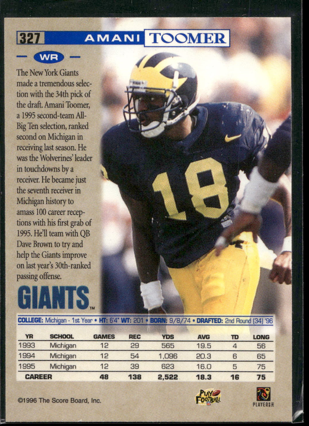 1996 Pro Line #327 Amani Toomer
