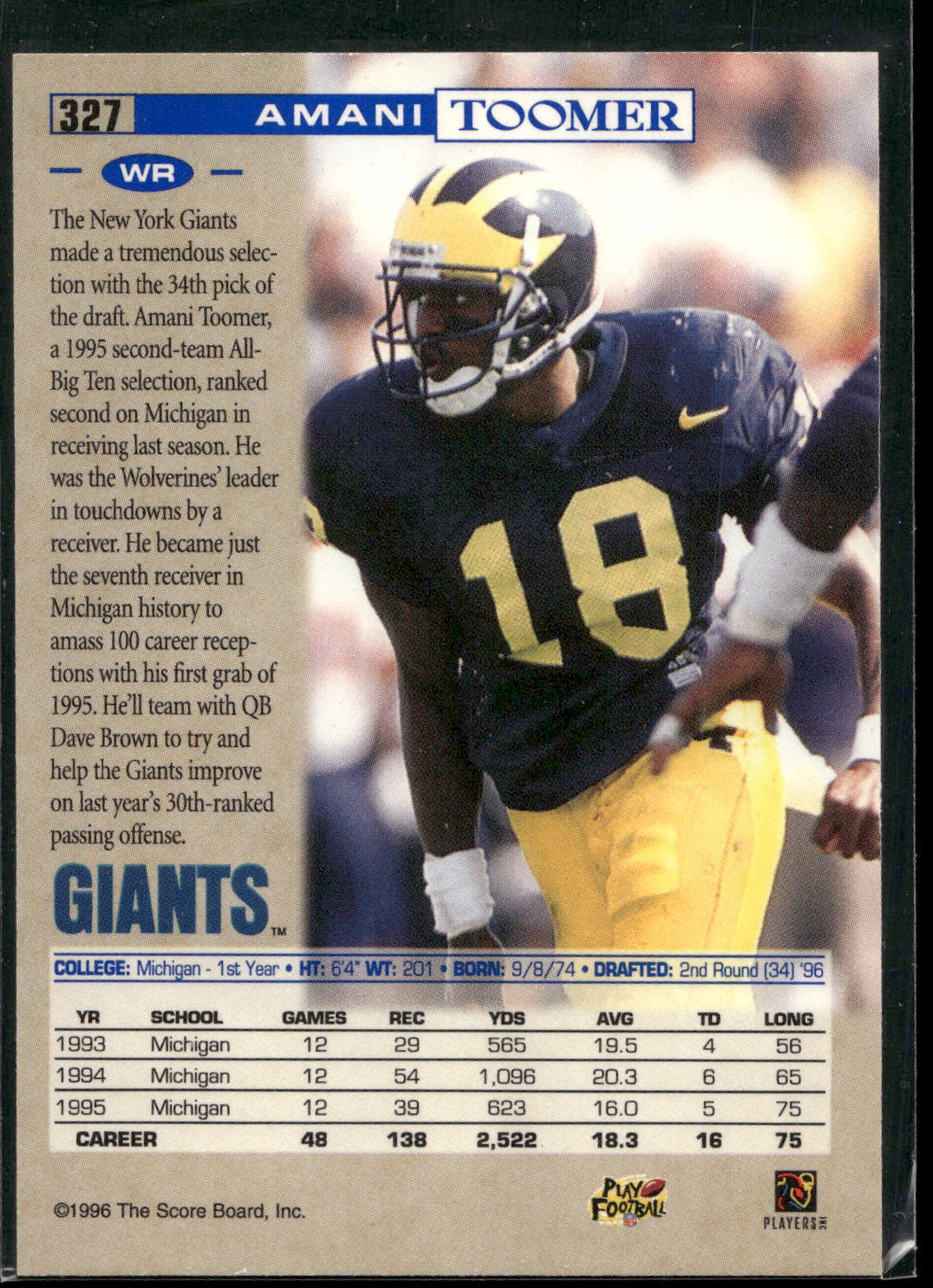 1996 Pro Line #327 Amani Toomer