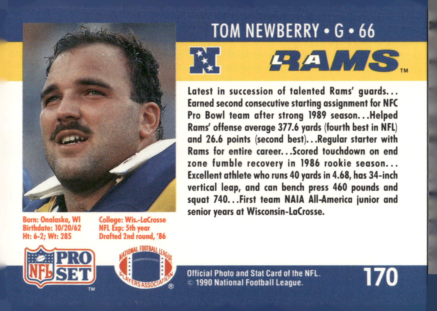 1990 Pro Set #170 Tom Newberry